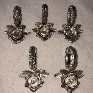 Vintage Princess House 5 Pc Silver Plated Heritage Rose Napkin Rings Cottagecore